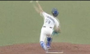 An overlay showing one arm angle that is more three-quarters and one that is more overhand