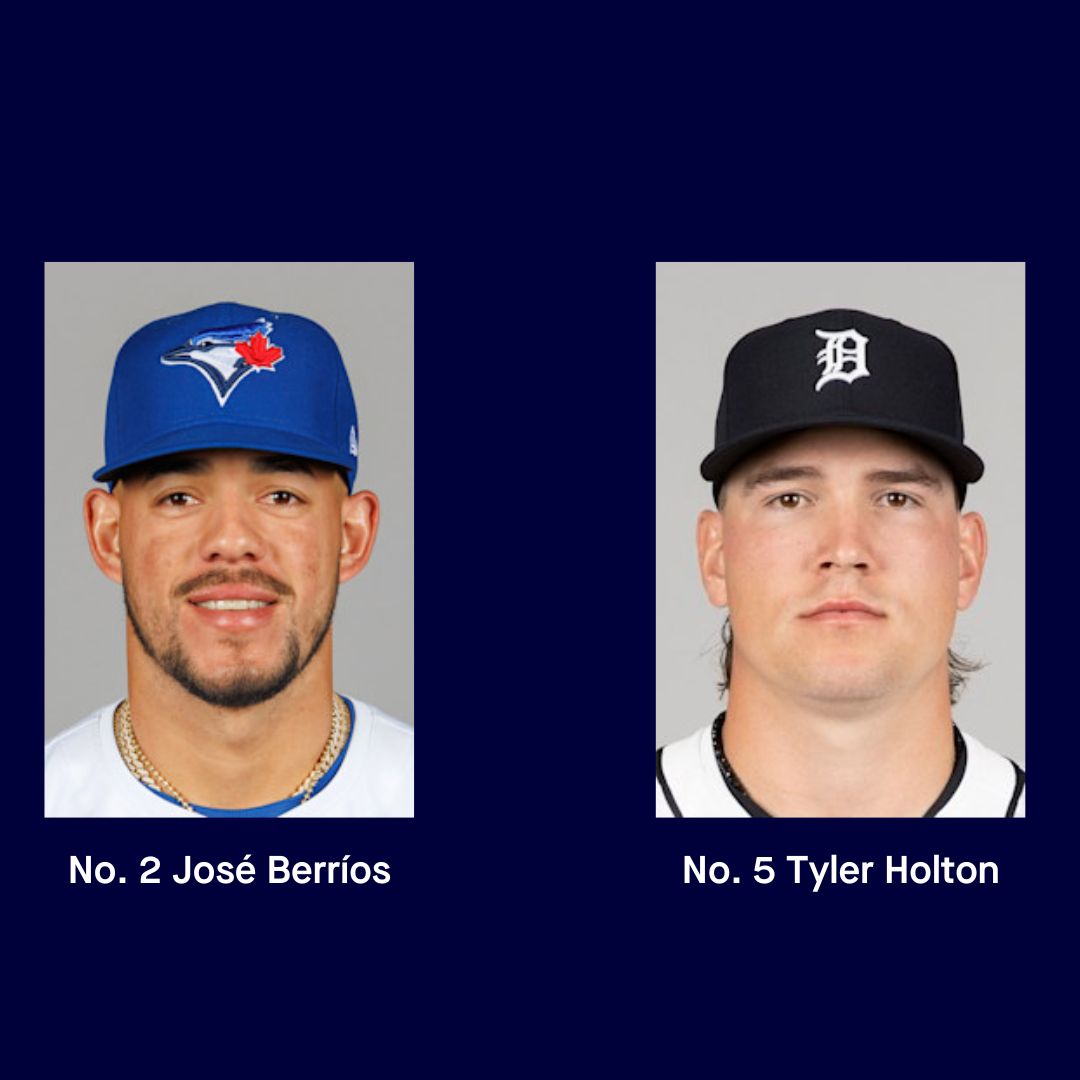 The image shows #2 Jose Berrios and #5 Tyler Holton